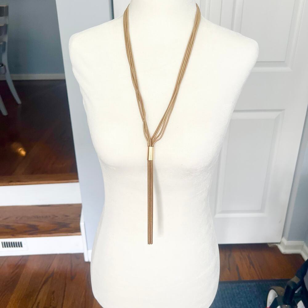 Lydell NYC Gold Tone Multistrand Tassel Fringe Y-Drop Long Statement Necklace